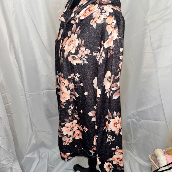 Floral Cowl Neck Pullover Sweater with Drawstring/ Lightweight/ Soft - Picture 3 of 7